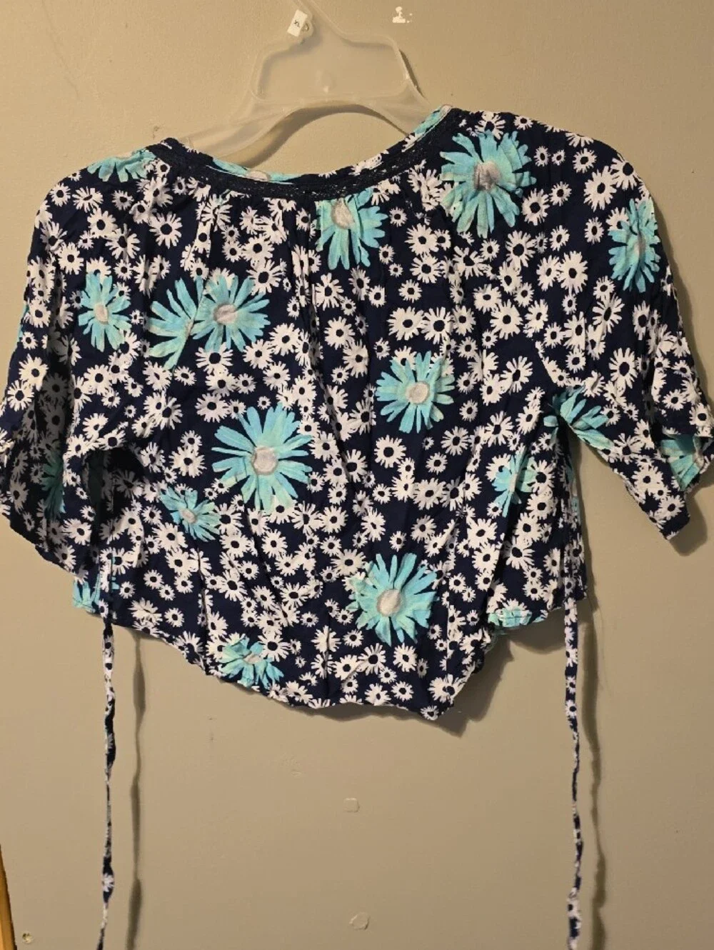 Justice Navy Daisy Tie-back Crop Top with Aqua Accents
